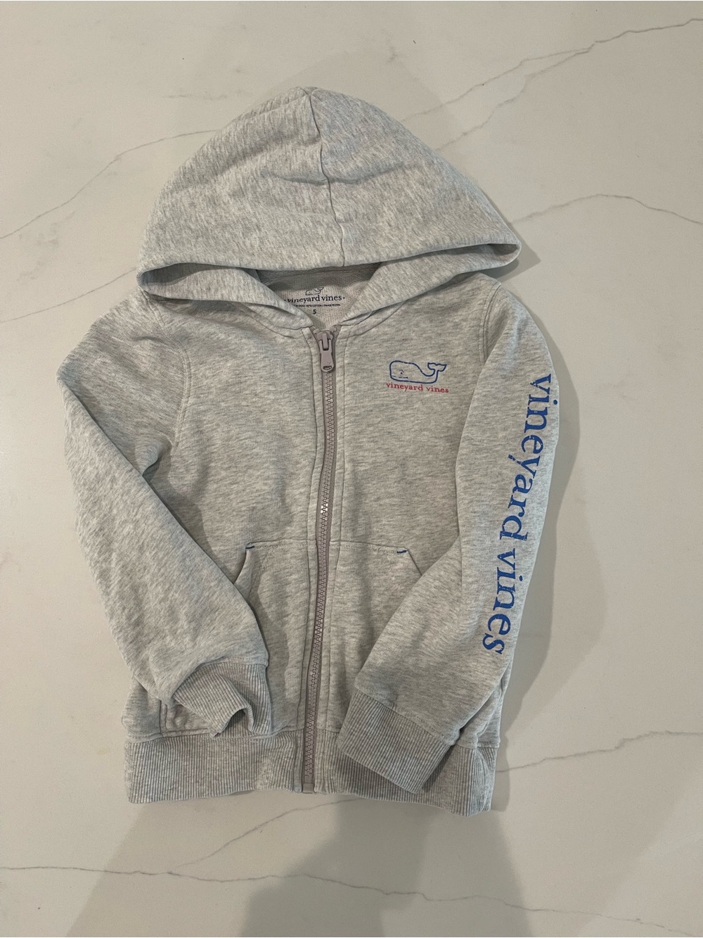 Vineyard Vines Light Gray Kids Zip Hoodie with Blue Logo